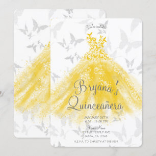 Gele Zilveren Vlinder Dans Jurk Quinceañera Kaart