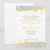 Gele, zilvergrijze sneeuwvlok bruiloft uitnodiging (Voorkant / Achterkant)