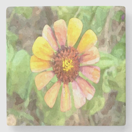 Gele zinnia Flower Stenen Onderzetter (Voorkant)