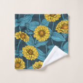 Gele Zinnias op donkerblauw Bad Handdoek (Wasdoekje)