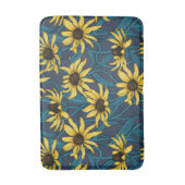 Gele Zinnias op donkerblauw Badmat (Voorkant Verticaal)