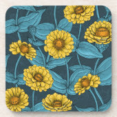Gele Zinnias op donkerblauw Bier Onderzetter (Voorkant)