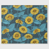 Gele Zinnias op donkerblauw Cadeaupapier (Vlak)