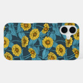 Gele Zinnias op donkerblauw iPhone Hoesje (Achterkant horizontaal)