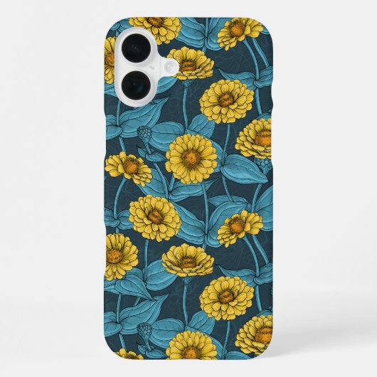 Gele Zinnias op donkerblauw iPhone Hoesje (Achterkant)