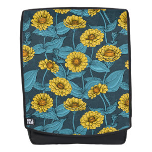 Gele Zinnias op donkerblauw Rugtassen