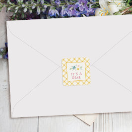 Gele zoete bloemige baby meisje enveloppe zegel st