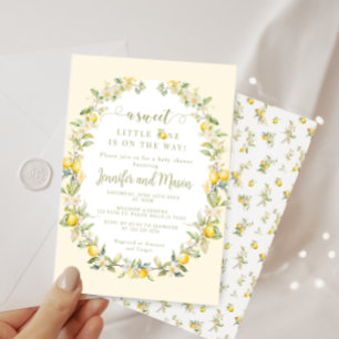 Gele zoete citroen bloemenkranz babyshower kaart