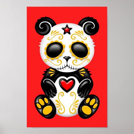 Gele Zombie Sugar Panda op rood Poster (Voorkant)