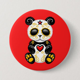 Gele Zombie Sugar Panda op rood Ronde Button 7,6 Cm