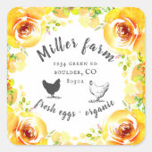 Gele Zomer Bloemen Boerderij Ei Karton Vierkante Sticker (Voorkant)