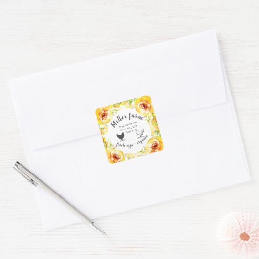 Gele Zomer Bloemen Boerderij Ei Karton Vierkante Sticker (Envelop)