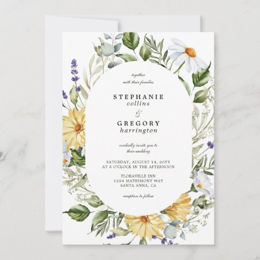 Gele zomer bloemenbruiloft kaart (Voorkant)
