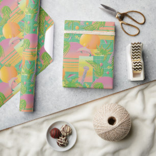 Gele Zomer Vaporwave Zonsondergang en Palmbomen Cadeaupapier