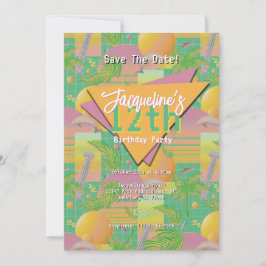 Gele Zomer Vaporwave Zonsondergang Verjaardag Kaart