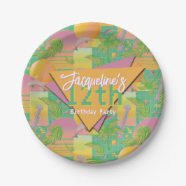 Gele Zomer Vaporwave Zonsondergang Verjaardag Papieren Bordje