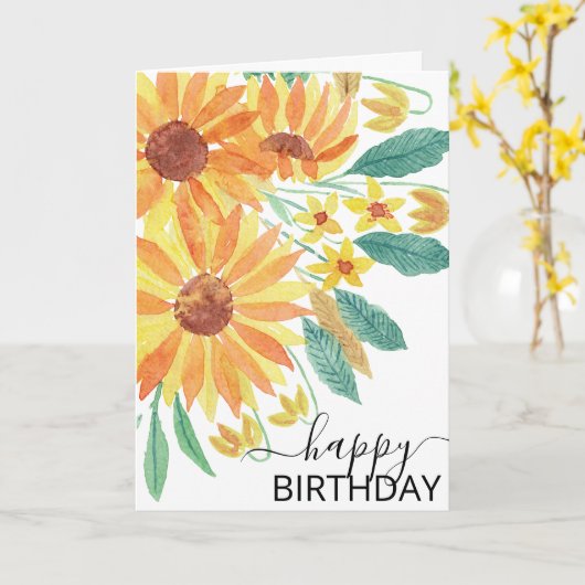 Gele Zomer Zonnebloem Waterverf Gelukkige Verjaard Kaart (Gele Bloem)