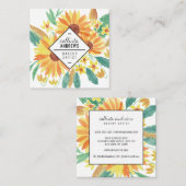 Gele Zomer Zonnebloem Waterverf Make-up Vierkante Visitekaartje (Voorkant / Achterkant)