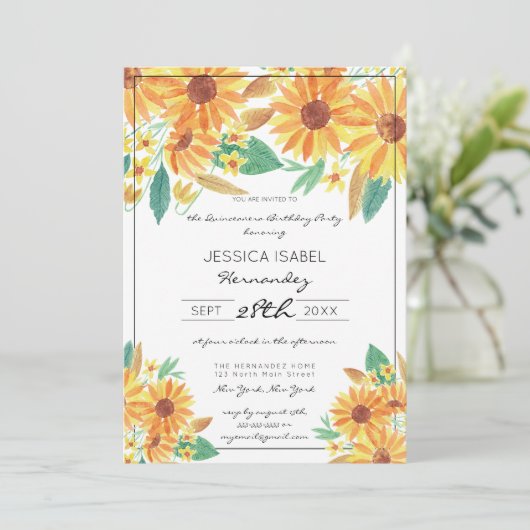 Gele Zomer Zonnebloem Waterverf Quinceañera Kaart (Staand voorkant)