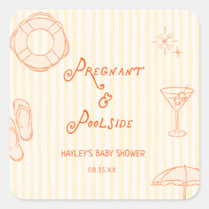 Gele Zomer Zwangere en Zwembad Baby Shower Vierkante Sticker