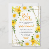 Gele zomerbloemen & Goud Lijst Baby shower Kaart (Voorkant)