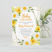 Gele zomerbloemen & Goud Lijst Baby shower Kaart