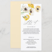 Gele zomerbloemen Minimalistisch trouwmenu Menu (Voorkant / Achterkant)