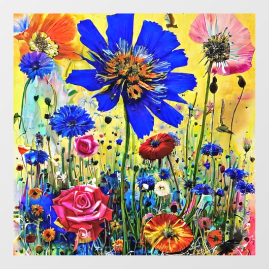 Gele zomerbloemen raamsticker (Vel)