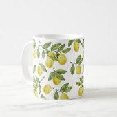 Gele zomercitroenen met groene waterverf koffiemok (Voorkant links)
