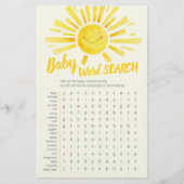 Gele zon baby shower woordzoeker baby match spel flyer (Voorkant)