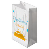 Gele zon blauwe sterren happy birthday naamtekst t klein cadeauzakje (Voorkant Gekanteld)