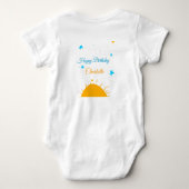 Gele zon blauwe sterren happy birthday naamtekst t romper (Achterkant)