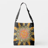 Gele zon en groene sterren op zwart crossbody tas (Achterkant)