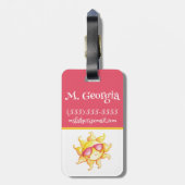 Gele zon in het Initiaal van het roze zonnebrillen Bagagelabel (Achterkant verticaal)