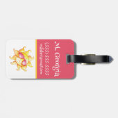 Gele zon in het Initiaal van het roze zonnebrillen Bagagelabel (Achterkant horizontaal)