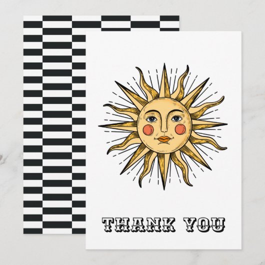 Gele zon met een gezicht bedankkaart (Voorkant / Achterkant)