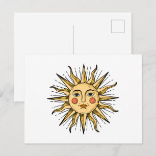 Gele zon met een gezicht briefkaart