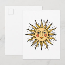 Gele zon met een gezicht briefkaart