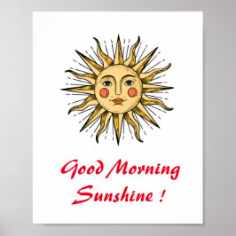 Gele zon met een gezicht (Goedemorgen Zonneschijn) Poster