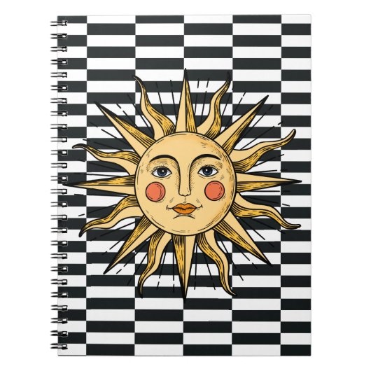 Gele zon met een gezicht notitieboek (Voorkant)