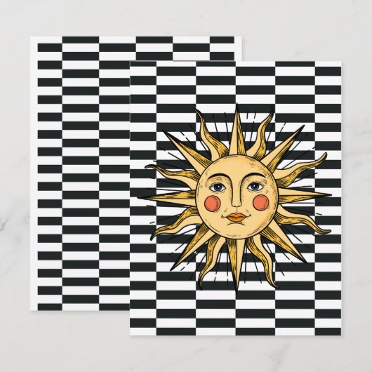 Gele zon met een gezicht notitiekaartje (Voorkant / Achterkant)