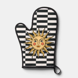 Gele zon met een gezicht ovenwant