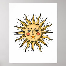Gele zon met een gezicht  poster