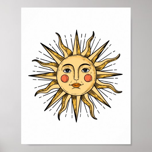 Gele zon met een gezicht poster (Voorkant)