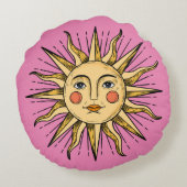 Gele zon met een gezicht rond kussen (Achterkant)