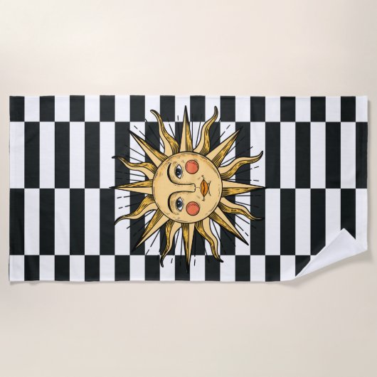 Gele zon met een gezicht strandlaken (Voorkant)