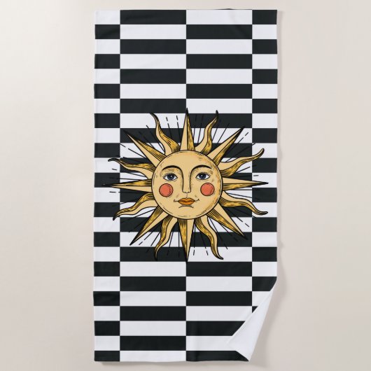 Gele zon met een gezicht strandlaken (Voorkant)