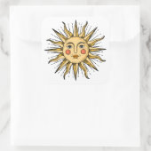 Gele zon met een gezicht vierkante sticker (Tas)