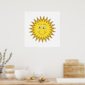Gele Zon met een Happy Face. Poster (Keuken)