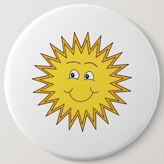 Gele Zon met een Happy Face. Ronde Button 6,0 Cm (Voorkant)